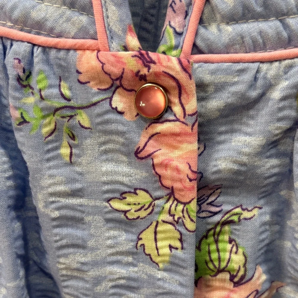 Vintage CROWNTUFT Sz Large Blue Front Button Polyester Loungewear Housecoat Robe